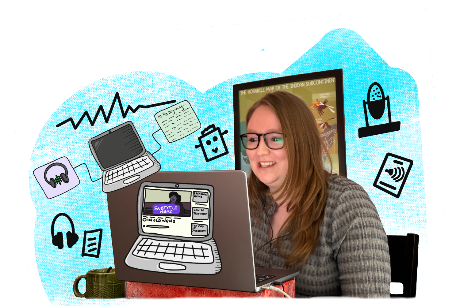 Collage of Manon and elements from her presentation.