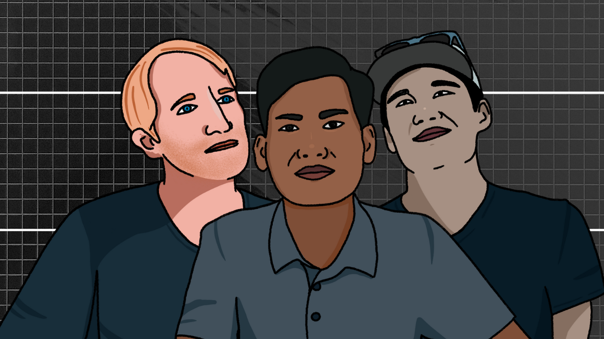 Illustration of journalists Tom Grundy, Jack Aung and Kanta Hara.